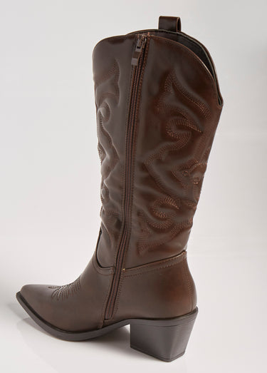 Bottes avec surpiqûres façon santiags Marron