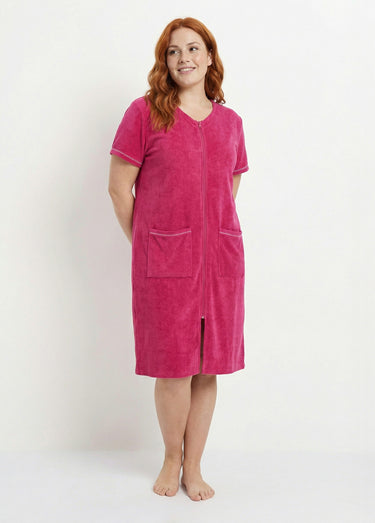 Peignoir de bain éponge coton uni zippé Rose