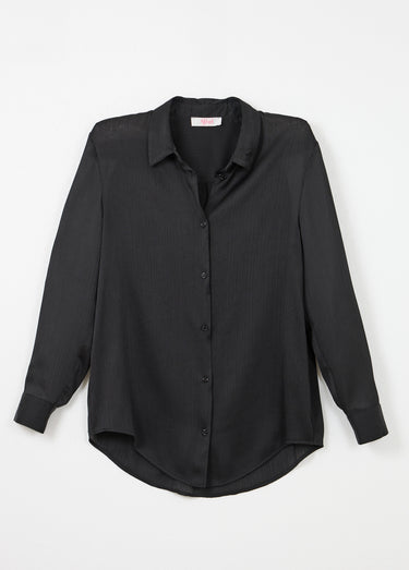 Chemisier boutonné satin manches longues Noir