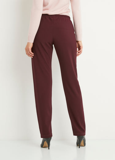 Pantalon droit taille élastiquée maille côtelée Bordeaux