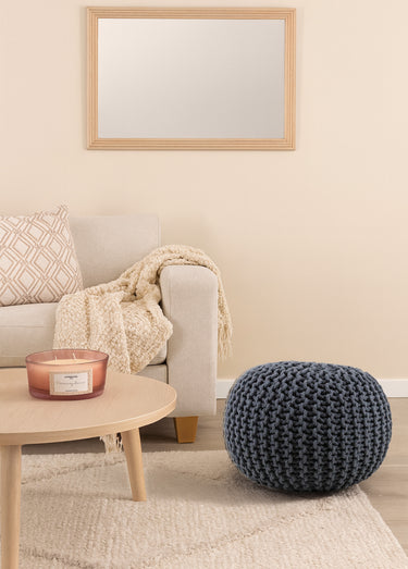 Pouf rond tricoté grosse maille, foncé Gris