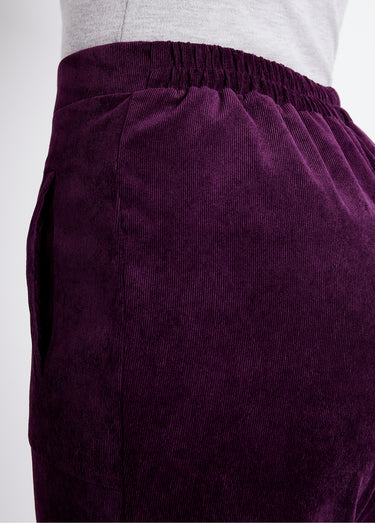 Pantalon droit taille élastiquée velours milleraies Prune