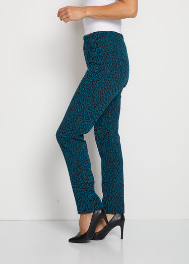 Legging taille élastiquée jersey extensible Jacquard Lagon/Noir