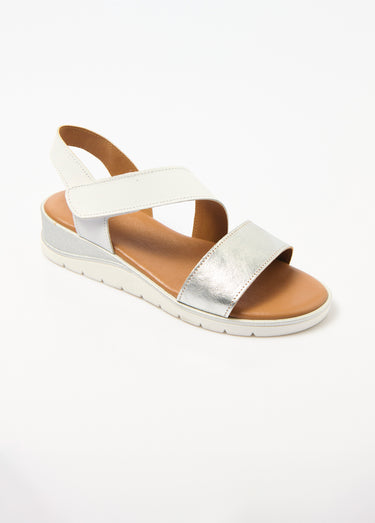 Sandales cuir grande largeur compensées scratchées Blanc