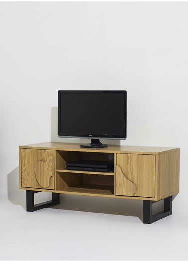 Meuble TV en bois décor forme abstraite Marron/Noir
