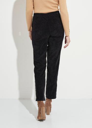 Pantalon droit taille élastiquée velours milleraies Noir