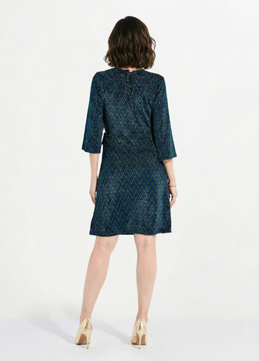 Robe cache-coeur court maille brillante imprimée Bleu/Vert