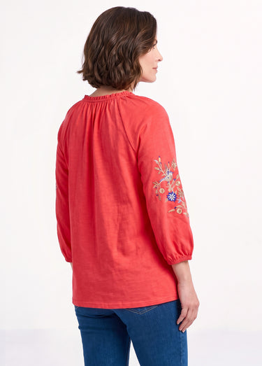 T-shirt long brodé manches 3/4 Capucine