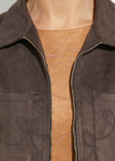 Veste zippée style motard, simili cuir Chocolat