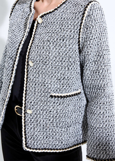 Veste courte sans col tissu effet tweed Noir / Blanc
