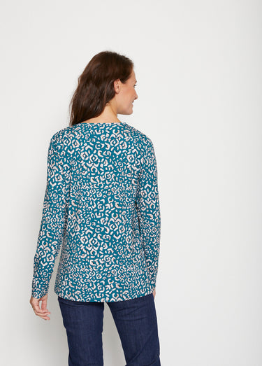 T-shirt long imprimé col V galon irisé Imprime Vert