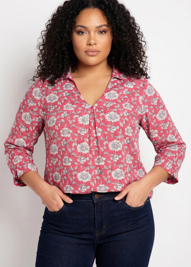 Tunique fluide longue évasée fleurie Rose / Blanc