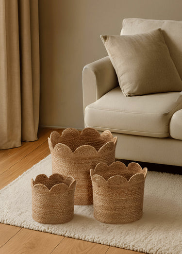 Set 3 paniers rangement en jonc de mer Marron