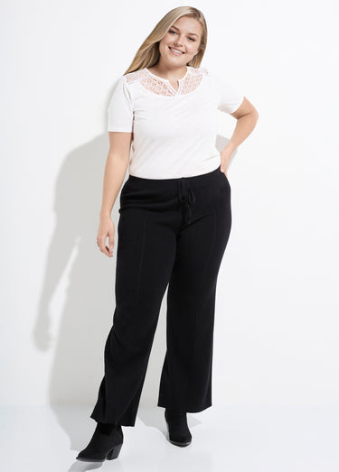 Pantalon large confort, jeu de mailles Noir