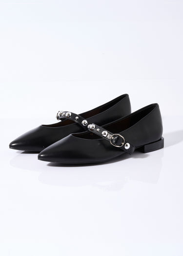 Ballerines pointues à rivets, style rock Noir