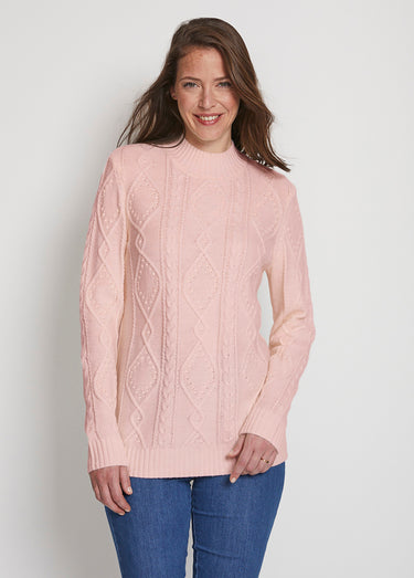 Pull chaud court col montant torsades Rose