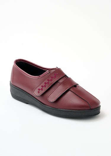 Derbies grande largeur scratchées cuir brodées Bordeaux