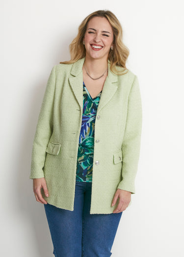 Veste droite boutonnée tissu natté col tailleur Vert Amande