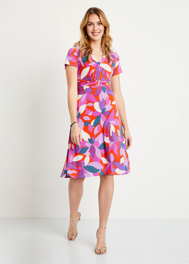 Robe courte évasée imprimée Orange/Violet