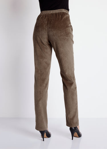 Pantalon droit taille élastiquée velours milleraies Taupe