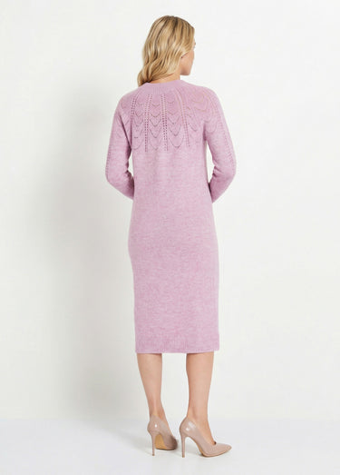 Robe-pull courte tricot ajouré col rond Lilas