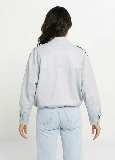 Blouson motard en simili cuir pastel Bleu Ciel