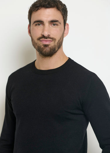 Pull col rond homme maille fine jauge Noir
