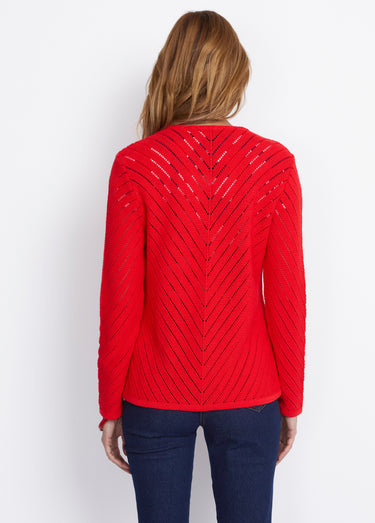 Gilet court boléro maille ajourée Rouge