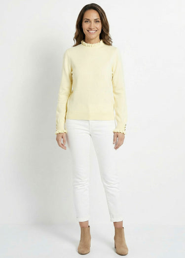 Pull col montant plissé maille plumetis Jaune