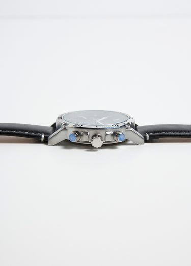 Montre ronde chronographe acier inox et cuir Noir
