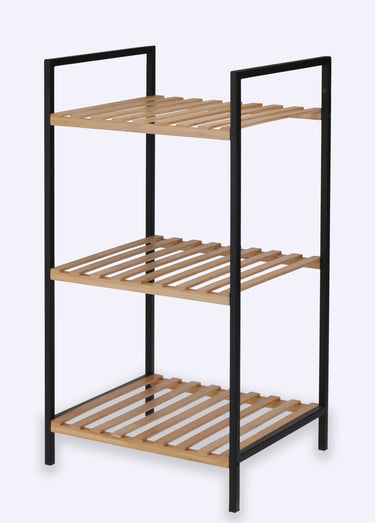 Etagère rangement 3 niveaux métal bois Noir/Bambou