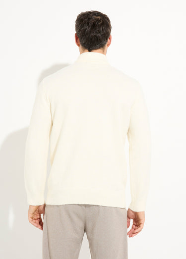 Pull col zippé camionneur chaud avec laine Ecru