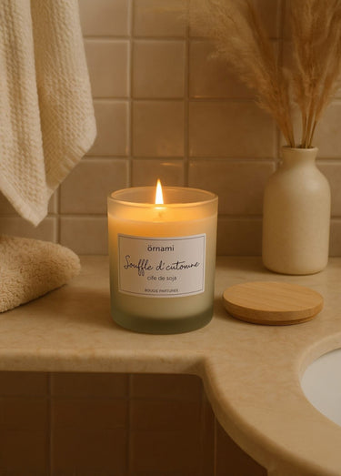 Bougie parfumée pot verre + couvercle Beige