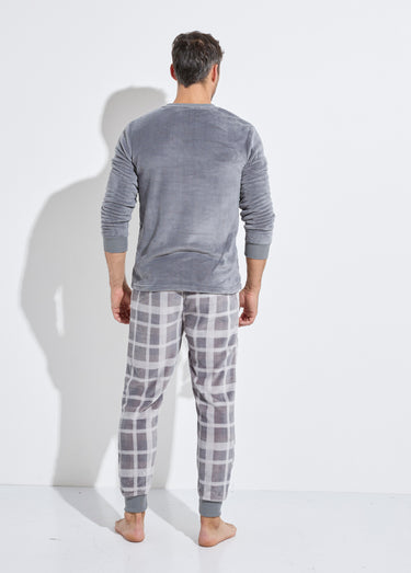 Pyjama chaud en polaire et flanelle Gris