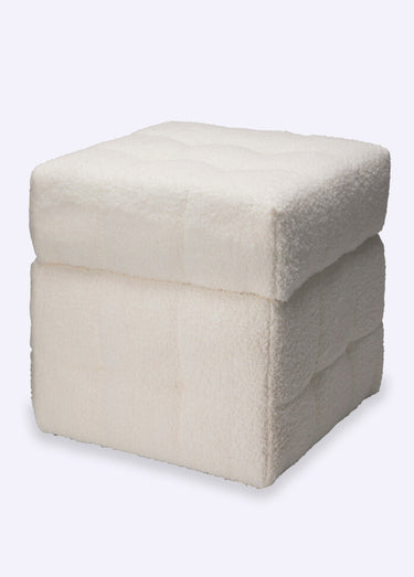 Pouf capitonné rangement, aspect laineux Blanc
