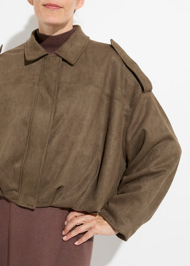 Veste suédine taille resserrée, oversize Kaki