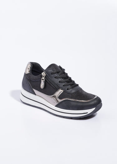 Baskets multimatières à lacets et zip Noir