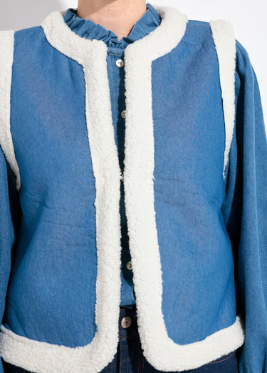 Gilet berger denim façon mouton retourné Bleu