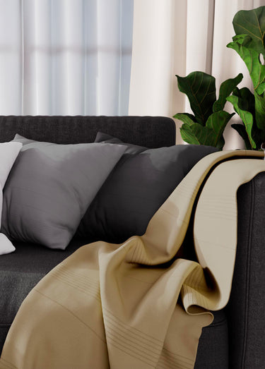 Jeté de fauteuil bachette coton, motif lignes Taupe