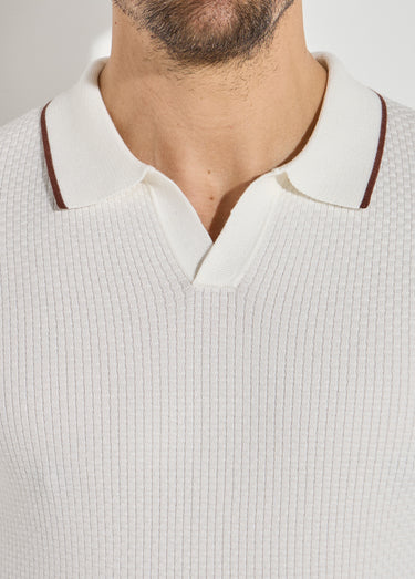 Pull maille texturée fine jauge col polo Blanc