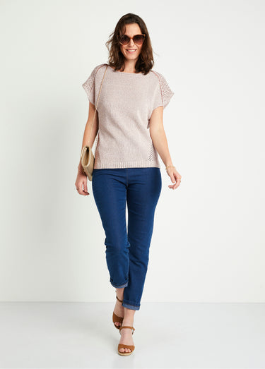 Pull fin ajouré manches courtes Gris