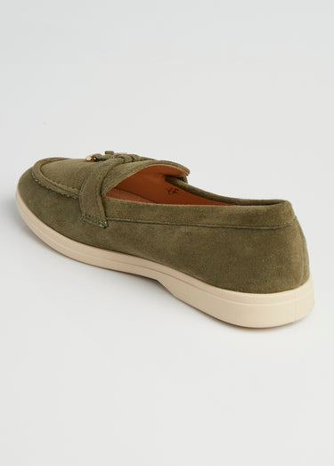 Mocassins style loafers aspect daim Vert Kaki