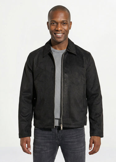 Blouson court zippé en suédine Noir