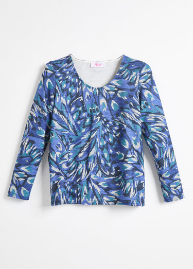 T-shirt chaud col rond imprimé Imprime/Bleu