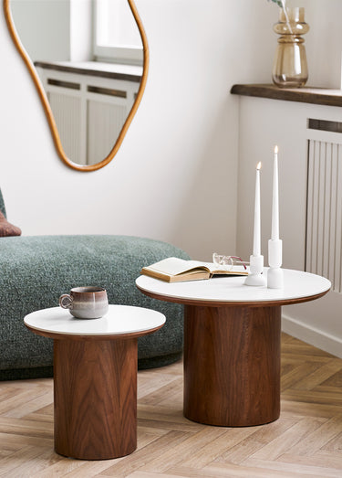 Table d'appoint céramique et frêne NOLI Blanc/Brun foncé