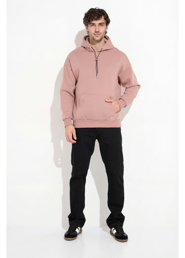 Sweat shirt à capuche et poche kangourou Vieux Rose