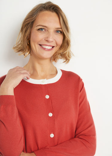 Gilet cardigan doux col rond boutonné Coquelicot