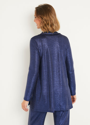 Veste longue maille brillante cérémonie Bleu Nuit
