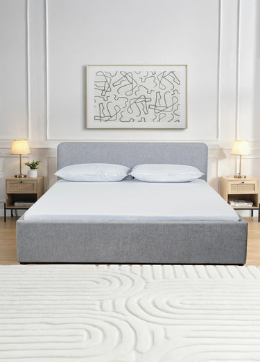 YSEE Lit coffre, sommier + tête tissu Gris