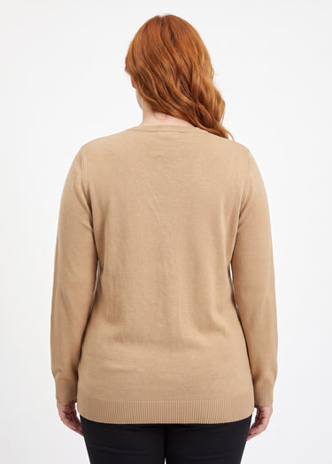 Gilet boutonné mi-long maille douce Camel